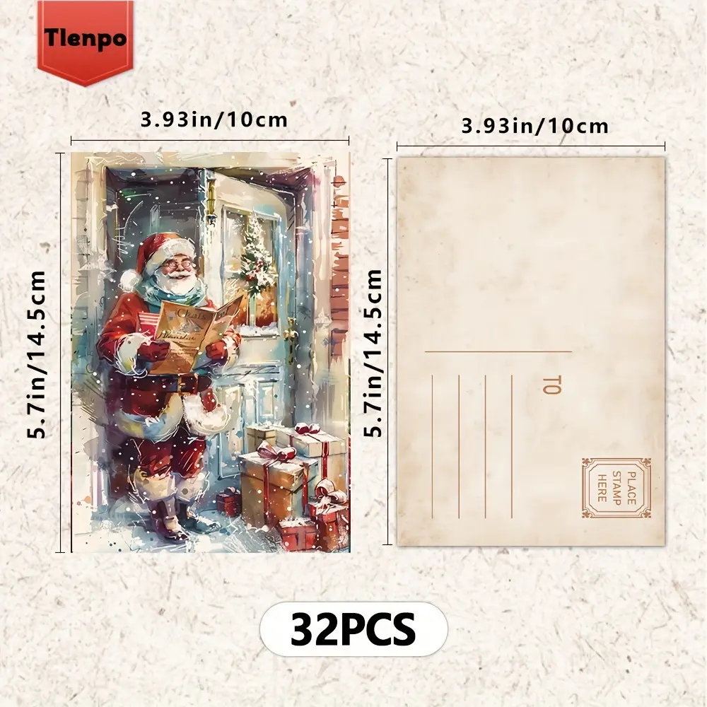 Vintage Postcards Set, Holiday Greeting Cards, Wall Decorations, Bedroom Souvenir Collection, Christmas Santa Claus Theme
