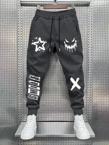 Men's Graffiti Smiley Star Print Drawstring Jogger Pants, Y2K Streetwear Casual Cargo Sweatpants, Hip Hop Street Fashion #Y2KFashion #StreetwearPants #JoggerPants #HipHopStyle #TikTokMadeMeBuyIt