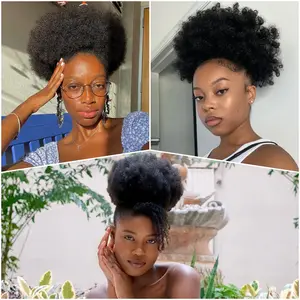 Black Women’s Exclusive Afro Puff Ponytail! Synthetic Material, Fluffy Extended Hair, Easy Clip-in, Curly Braid Style, Strong & Long-lasting, Smooth & Natural, Perfect Blend with Your Hair & Add Fullness