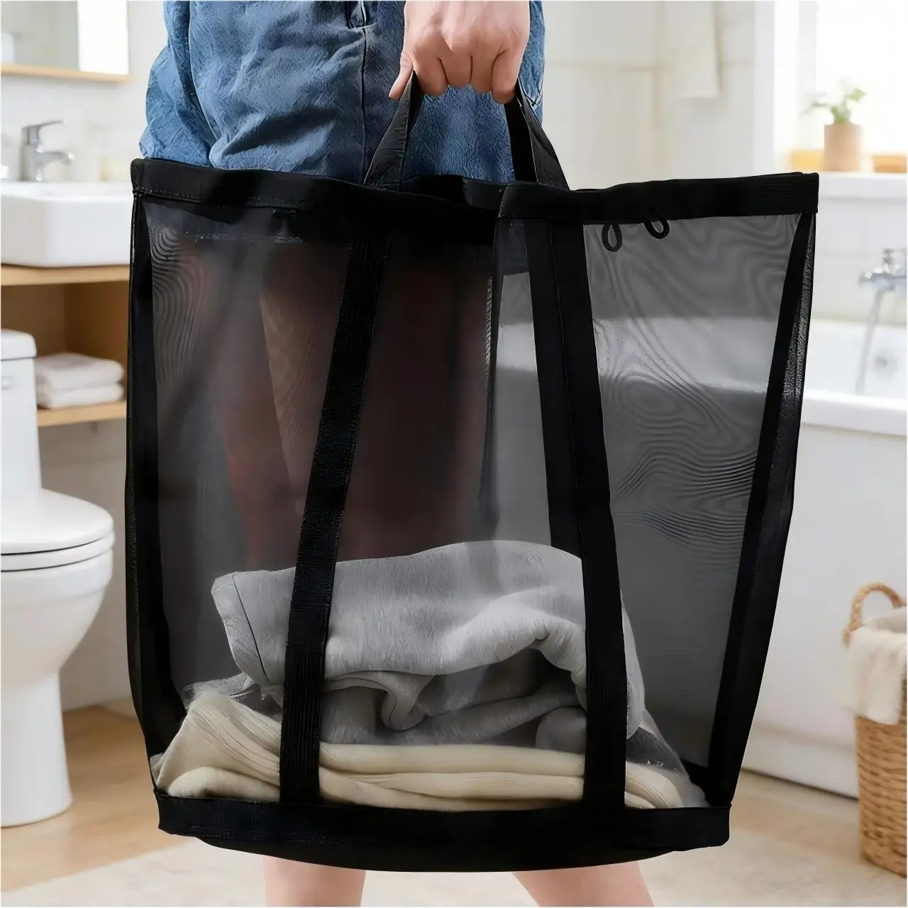 Portable foldable dirty laundry basket, Folding laundry basket, large capacity, breathable mesh fabric, suitable for bedrooms and bathrooms storage and laundry