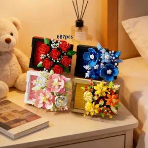 687 Piece Decorative DIY Flower Bouquet Building Block Set with Stand and Surprise Gift Box, Perfect for Home Decor, Valentine's Day, Birthday Gifts