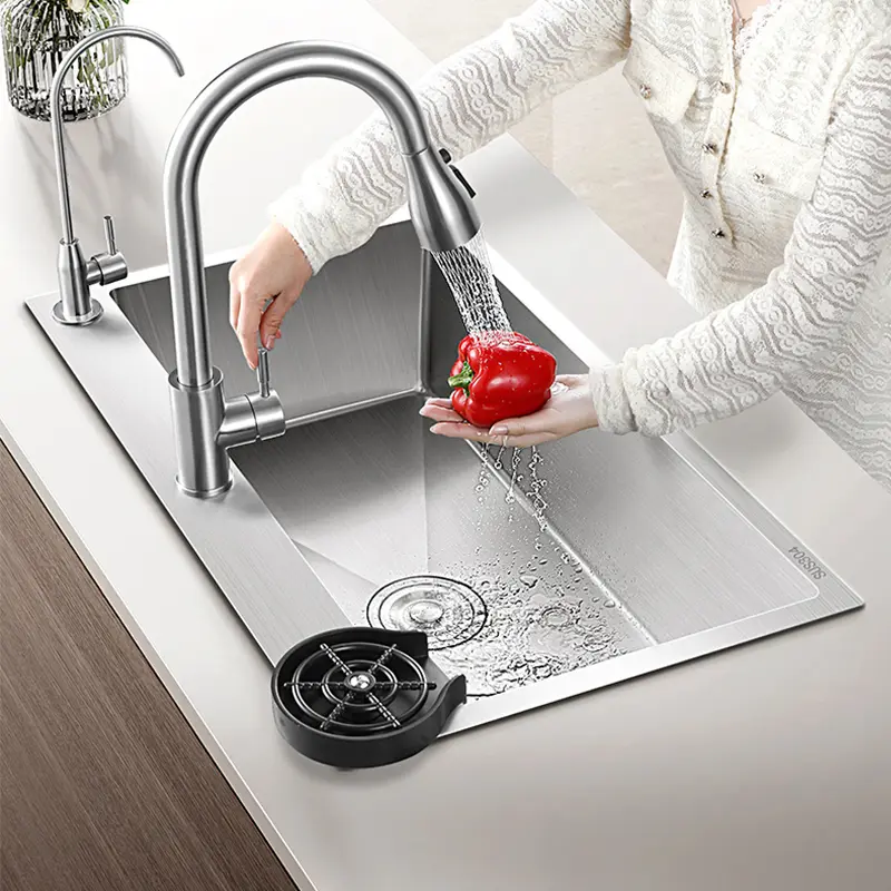 16 Gauge Stainless Steel Kitchen Sink, Drop-In Single Bowl Sink with  Pull Down Faucet ，Cup washer, Soap dispenser, Drain basket & Drain Kit