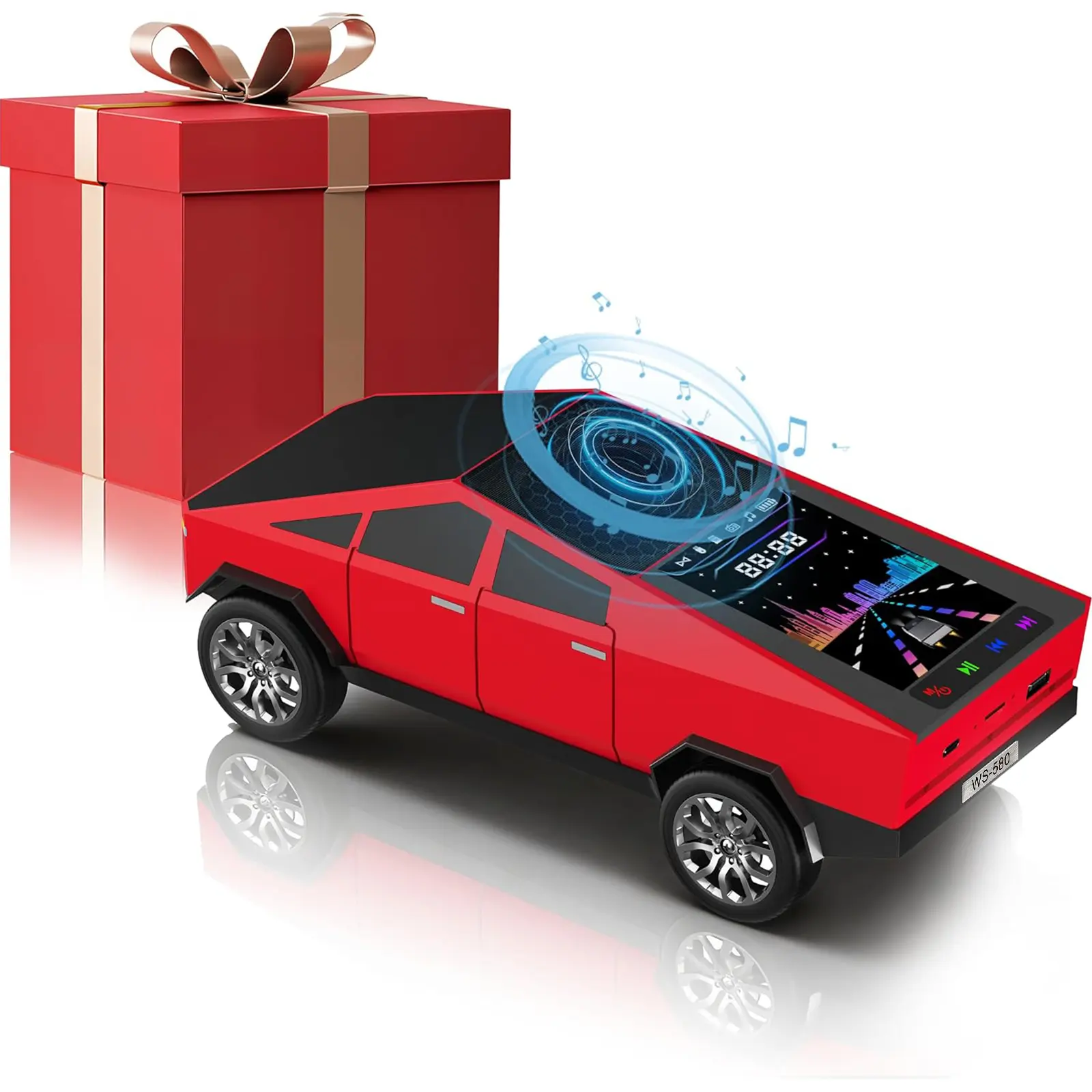 Cybertruck Bluetooth Speaker for Car, Mini Wireless Speaker with LED Lights, FM Radio, USB/TF Card, TWS Stereo, for Dad, Car Lover Gift from Daughter or Son