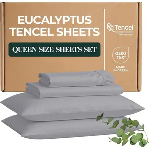 Eucalyptus Sheets - Cooling Tencel Sheets  Blend with Egyptian , Ultra-Soft Breathable Percale Weave 4- Bedding Set for a Luxurious, Refreshing Sleep (Light Grey)