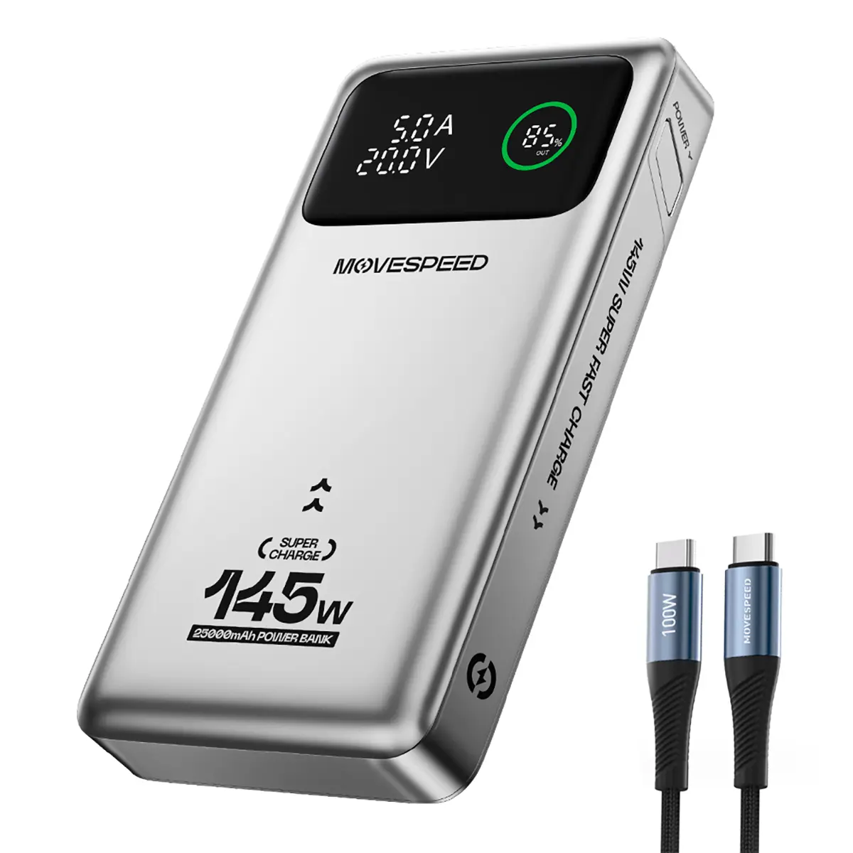 MOVE SPEED 25000mAh 145W PD3.1 Battery Power Bank, 3-Port Portable Charger with 2x100W Ports, Smart Digital Display, Cable Protection Compatible Tech Accessories for Smartphones, iPhones 16/15/14/13, MacBooks, Devices,summerwins