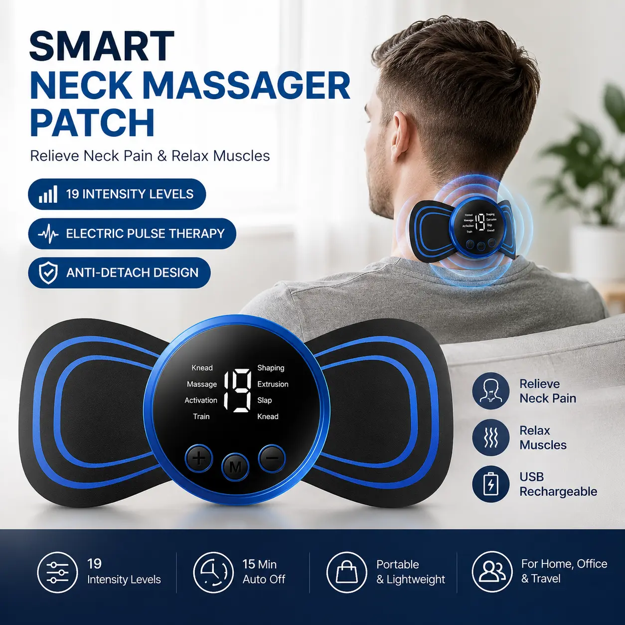 Skip the Expensive Massages! Wireless EMS Muscle Stimulator for Neck, Back & Full-Body Tension,Portable EMS Neck Massager Pad, 19-Level Adjustable Muscle Stimulator for Neck & Shoulder Pain Relief