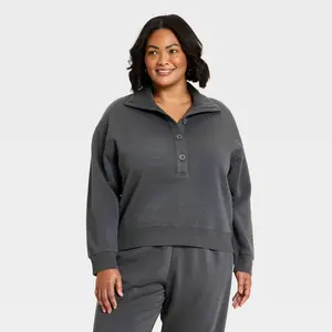 Women's Button-Front  Sweatshirt - Universal Thread Charcoal Gray 1X