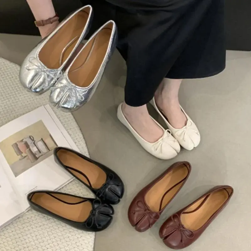 Women Soft Ballet Flats Slip On Loafers Moccasins Tabi Ninja Casual Shoes with Bow Knot Girl Footwear