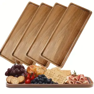 5pcs Acacia Wood Serving Platter, Dinnerware, Rectangular Longboard, 11.4 Inches - Decorative Tray, Rectangular Wooden Tray, Home Decor Serving Cheese Board, Appetizer Plate, Kitchen Dinner Plate, Rectangular Cake Dessert Tray