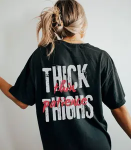 Thick Thighs Thin Patience T-Shirt, Funny Gym Workout Tee for Women, Weightlifting Fitness Shirt, Graphic Pump Cover, Soft Cotton, Casual Gym Gift V