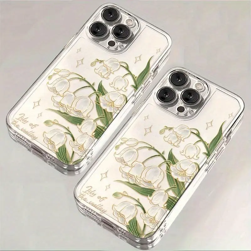 Filigree Lily of The Valley Metal-Plastic Cellphone Cover - Protective, Multi-Size Mobile Accessory with Carbon Fibre & Silicone, Festive Charm Gift for iPhone 6S,7-8,X,XS,XR,11-15,SE (Mini,Plus,Pro Max)