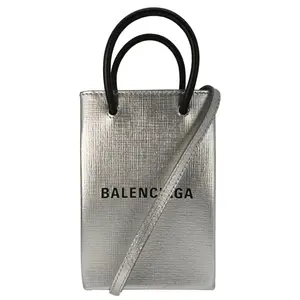 Pre-owned Balenciaga Leather Shoulder Bags Metallic Logo Shopping Phone Holder Silver