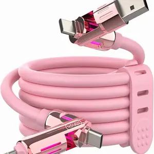 MFish 240W 4-in-1 Charging Cable with Carrying Case 6.6FT Fast Charger USB-A & USB-C to USB-C/Lightning for iPhone 17/16/15/14 MacBook iPad Samsung S25/S24 Black 6.6Ft