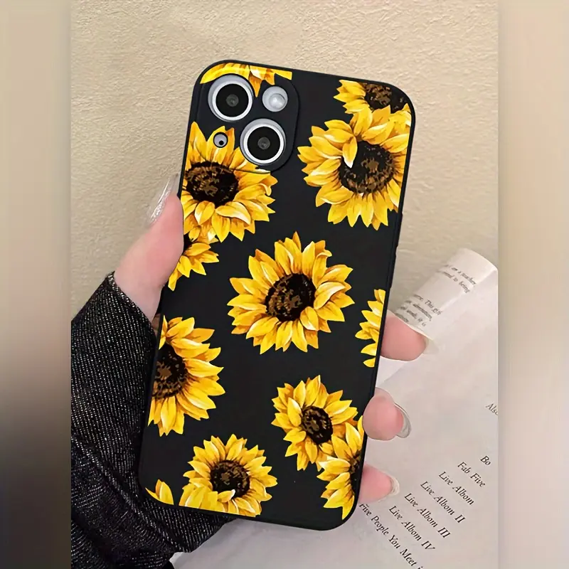 Sunflower Black Frosted Full Coverage Shockproof TPU Smartphone Case, Mobile Phone Accessories for iPhone 15/14/13/12/11/8/7