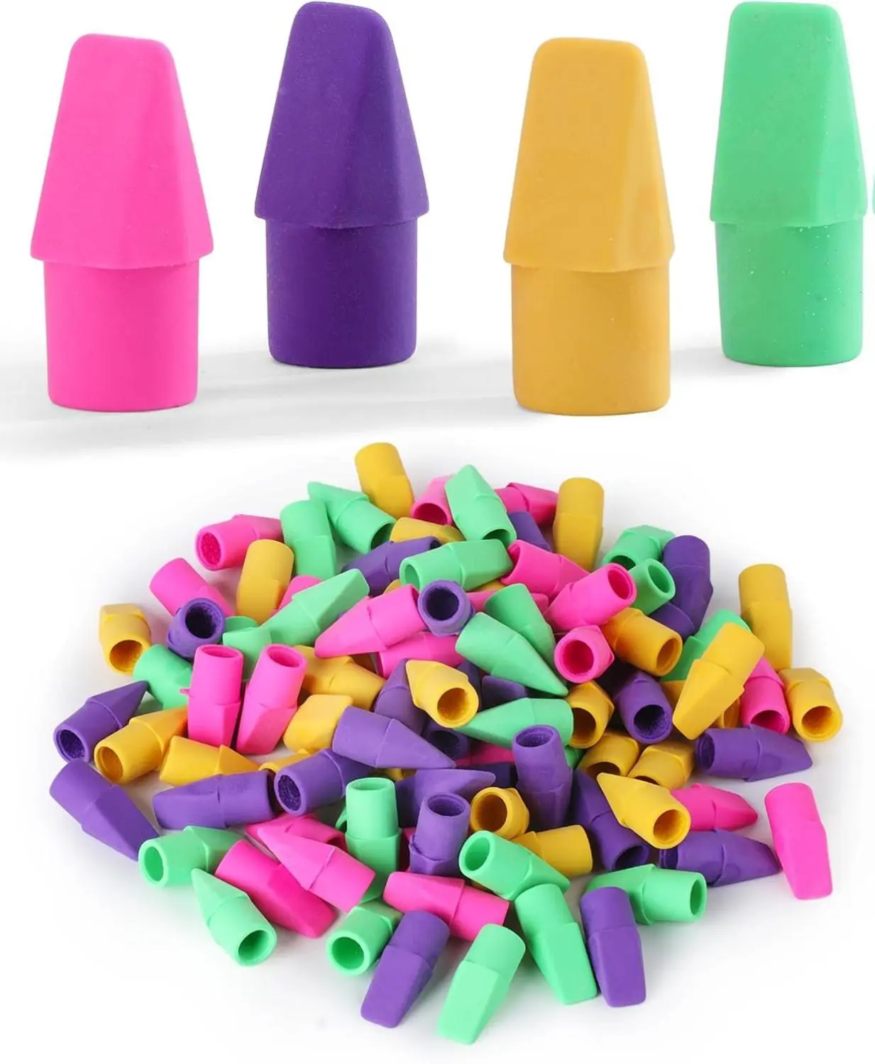 Colorful Pencil Top Erasers 120‑Pack – Back to School Latex‑Free No‑Smudge Caps for Kids & Standard Pencils, Assorted Colors