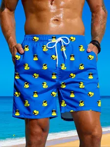 Men's Duck Print Drawstring Waist Beach Shorts, Casual Comfy Breathable Swim Shorts for Summer, Men's Swimwear for Outdoor Clothing Beach Vacation, Swim Trunks, Summer Swim Bottoms