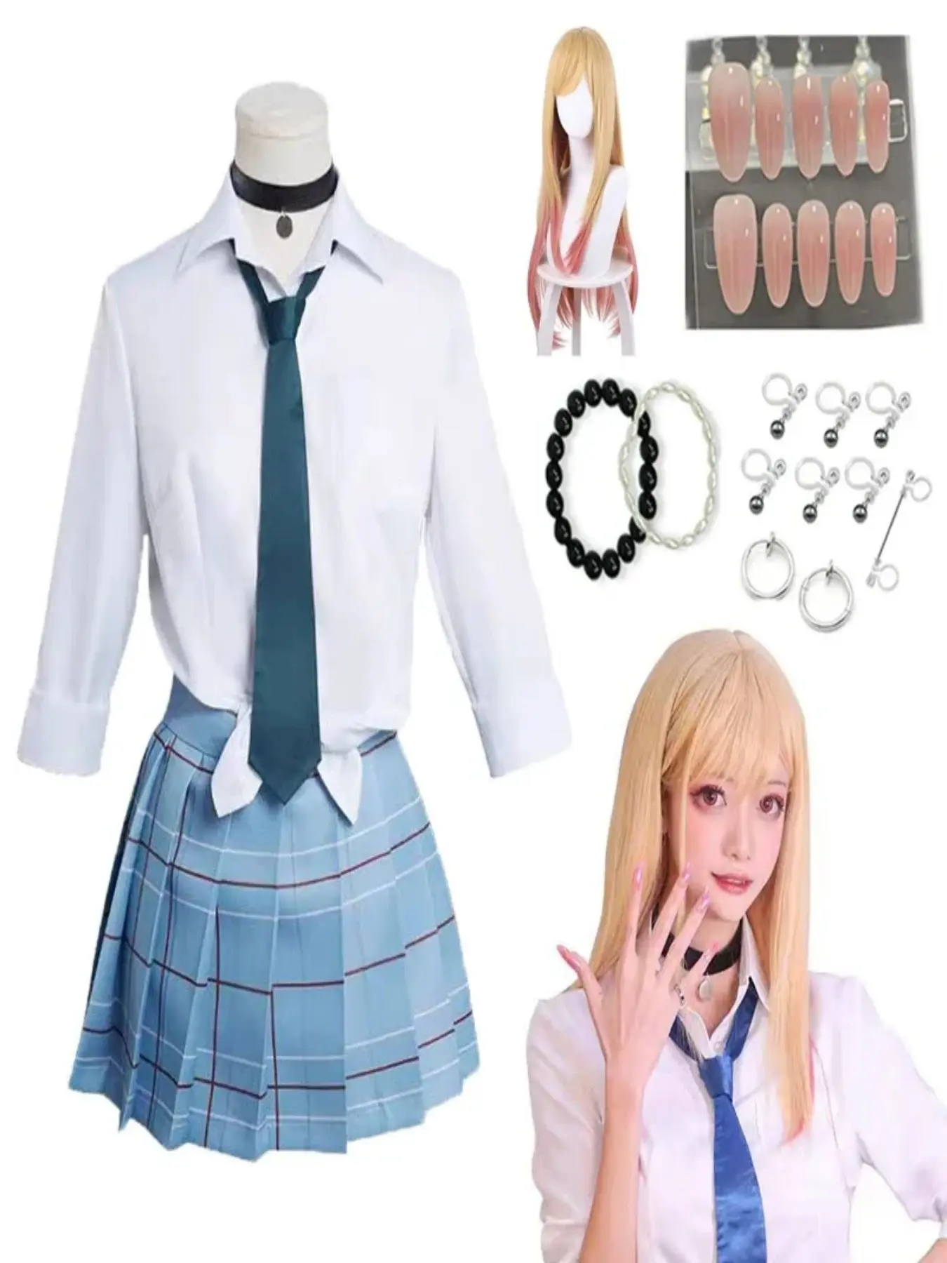 Kitagawa Marin Cosplay Anime My Dress Up Darling Kitagawa Marin Cosplay Costume Dresses Uniform School Girl Uniform Accessories Womenswear, Clothes
