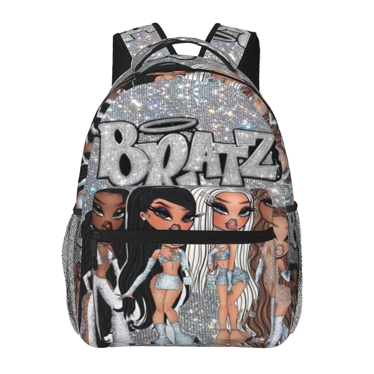 Bratz Silver Glitter Fashion Girls Backpack Large Capacity Full Print Kids School Daypack Lightweight Children Backpack