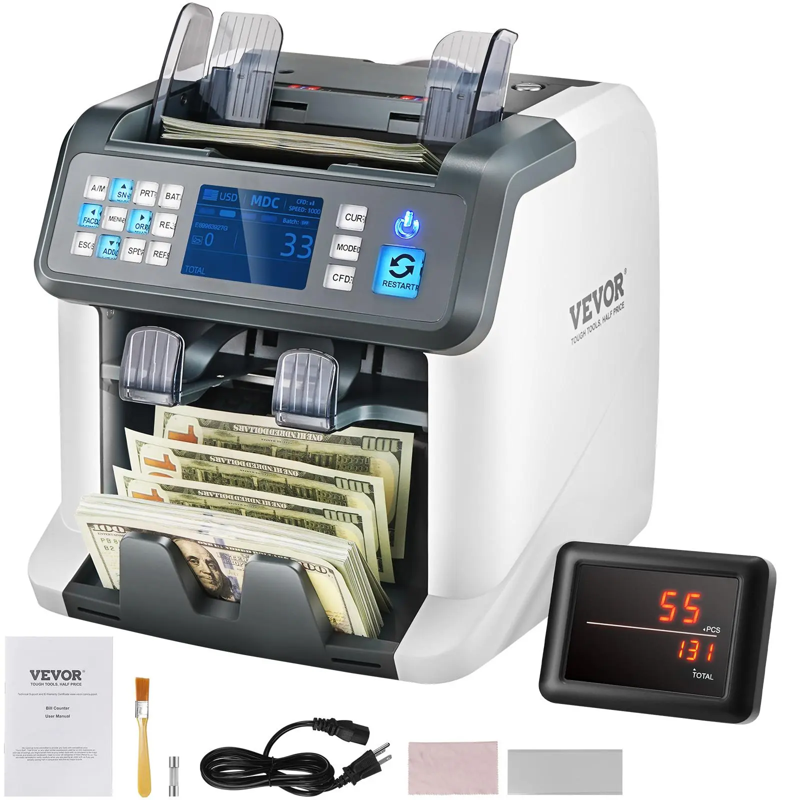 【SummerFinds】VEVOR Money Counter Machine,  , Bill Counter with Mixed Denomination, 2CIS, SN, UV, IR, MG, DD Counterfeit Detection, Multi Currency, Value Counting Cash Counter and Sorter, Printer Enabled