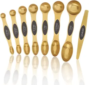 Magnetic Measuring Spoons Set Stainless Steel Dual Sided Stackable for Dry & Liquid Ingredients Fits Spice Jars Set of 8 Gold Kitchen Utensils