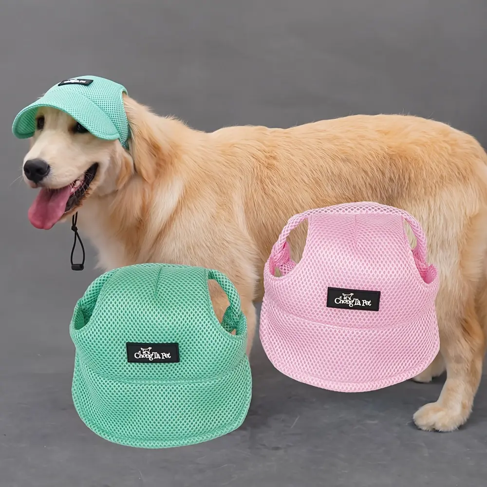 One Breathable Mesh Baseball Cap for Dogs Featuring Ear Holes - a Trendy Light Green Hat Suitable for Golden Retrievers, Corgis, And All Breeds - Comes with an Adjustable Chin Strap for a Snug Fit - Perfect for Spring, Summer, And Autumn