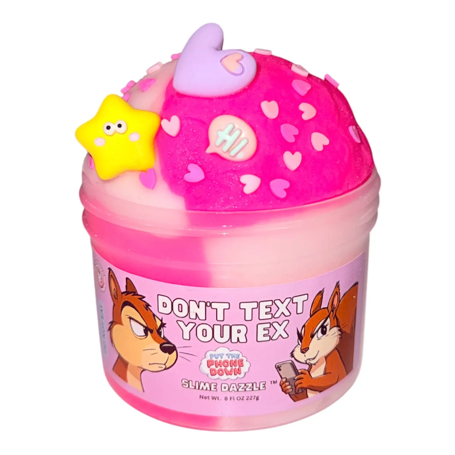 Don’t Text Your Ex Cloud Slime – Pink & White Fluffy Cloud Slime with Heart Charms – Pink Sugar Scented Beginner Slime