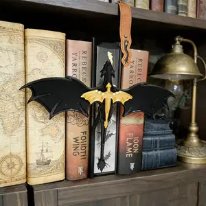 Dragon Bookshelf Decoration, Artificial Wood 3D Dragon Totem lron Art Flame Accent, Acotar GlassThrone Fan Exclusive Fantasy Bookend, Decorative Figurines