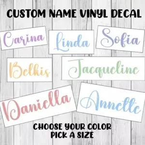 Custom Name Vinyl Decal Personalize Cursive Lettering Script Heart Sticker Organiser, Bottle, Cup, Canister, Laptop, Luggage, Car, Truck, Window, Wall