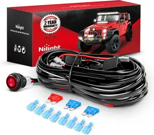 Nilight Led Light Bar Wiring Harness Kit 16AWG 12V On Off Waterproof Switch Power Relay Blade Fuse-4 Leads