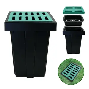 Maeklon Catch Basin with Grate, 18×18×24 Inch Large Catch Basin, Heavy-Duty Drainage with Debris Basket & Gloves for Yard, Downspout, Lawn, Municipal Pipeline