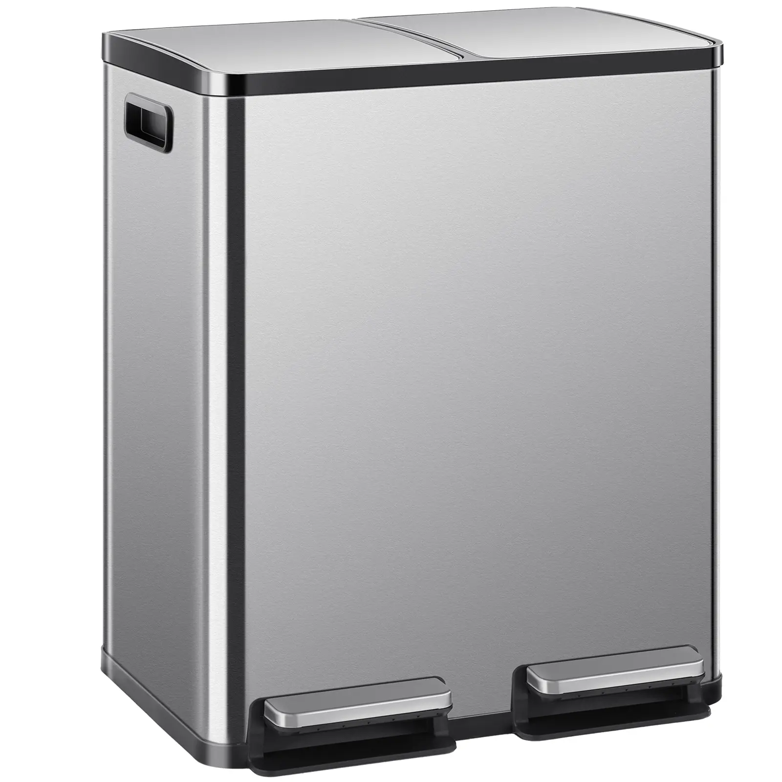 Sweetcrispy 16-Gal Stainless Steel Kitchen Trash Can - Dual Compartment, Fingerprint-Proof, Waterproof, Pedal Opener Lid, Stainless Steel Bins for Home & Office, Trash Cans For Kitchen, Foot Pedal