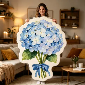 French Blue Hydrangea Rug, Fresh Style Bedroom Bedside Mat, Anti-Slip Durable Living Room Sofa Pad, Washable Study Desk Mat, Soft Farmhouse Balcony Carpet