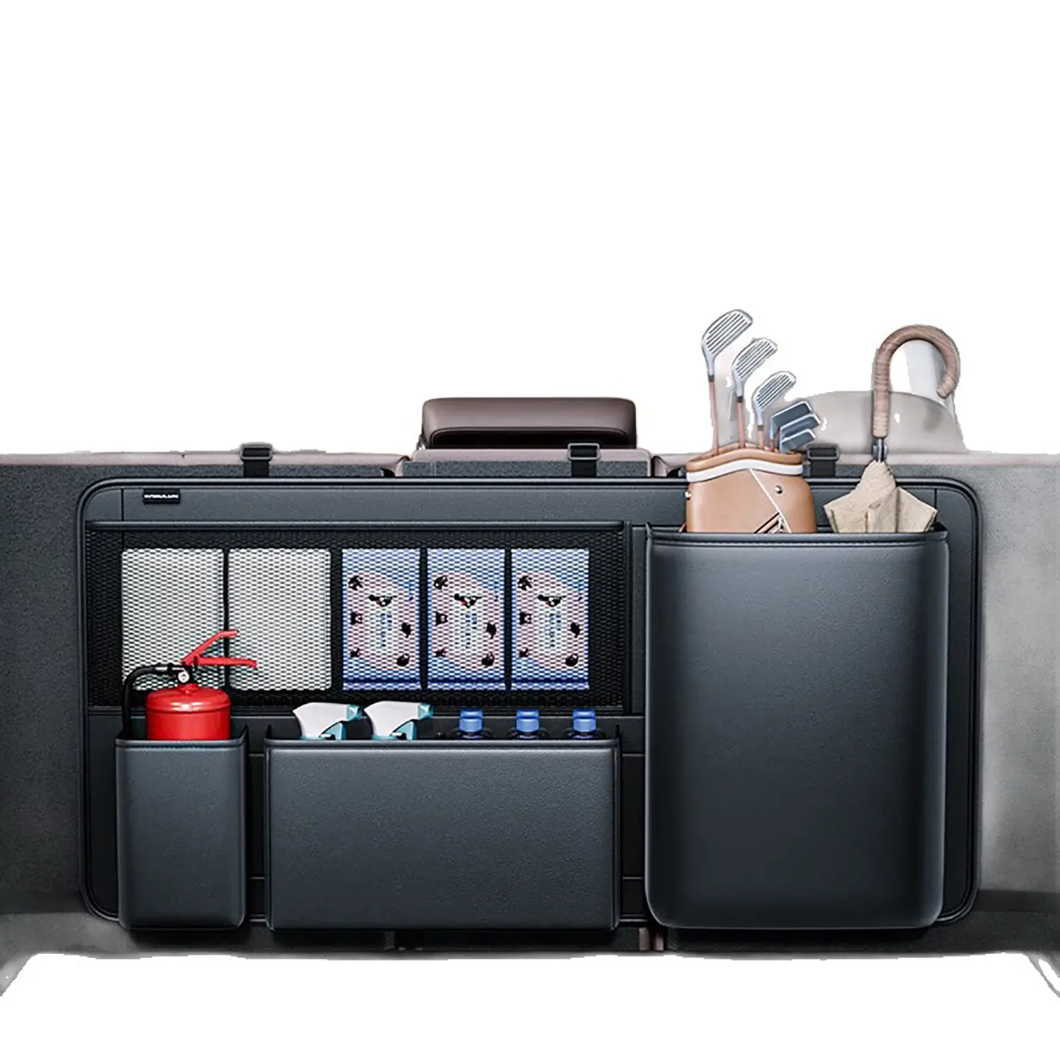 36 in Black PU Leather Vertical Hanging Trunk Organizer, Sturdy Non-Sagging, Tool-Free Install, Fits SUV & Truck, Waterproof Easy-Clean Backseat Kitchen Storage Accessory