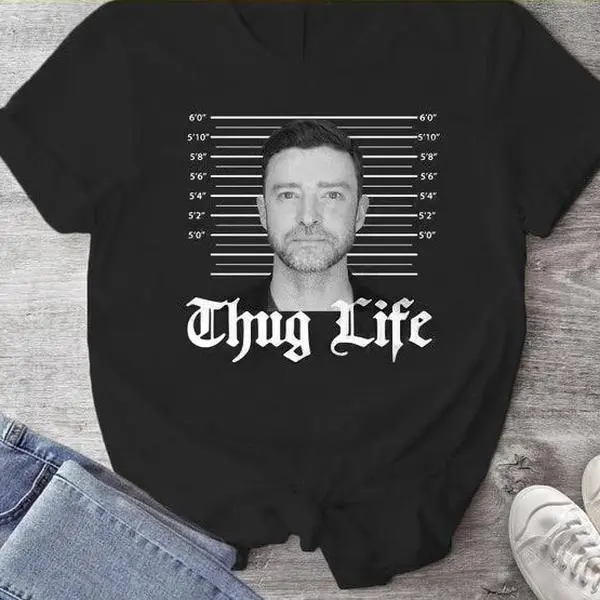 Justin Mugshot T-Shirt, Thug life shirt, Black and White Mug Shot, Timberlake Fan Gift, JT Concert Shirt, Boy Band Fan