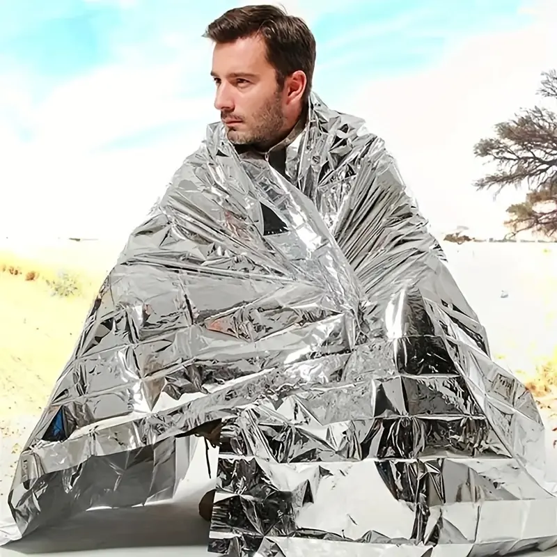 Silvery Emergency Blanket - Outdoor On-Site Low-Temperature Human Body Life-Saving, Multi-Functional Survival, Moisture-Proof Thermal Insulated Gear for Hiking Camping, Survival Blankets, Emergency Blanket Blankets