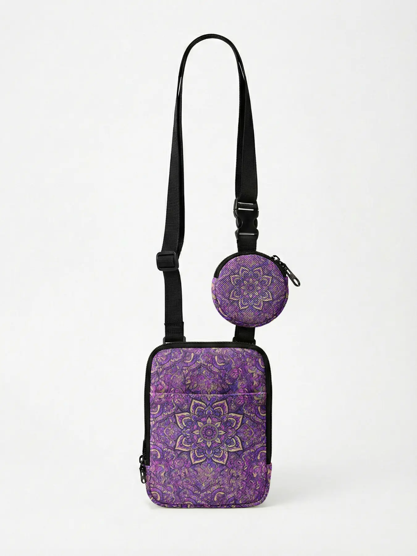 1 piece of 2D printed crossbody shoulder bag with purple mandala pattern, lightweight and portable women's chest bag with a 2-in-1 design, stylish and practical for students, fashion lovers and short trips, Casual Lightweight Bag