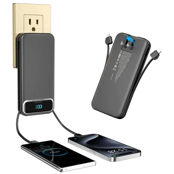 12000mAh Multifunctional Power Bank Charger - 20W PD Fast Charging, Built-in Wall Plug & Cables, LED Display, Portable External Battery Pack for Mobile Digital Devices, Compatible with iPhone 16/15/14/13, Samsung Galaxy, iPad, Device, Accessories