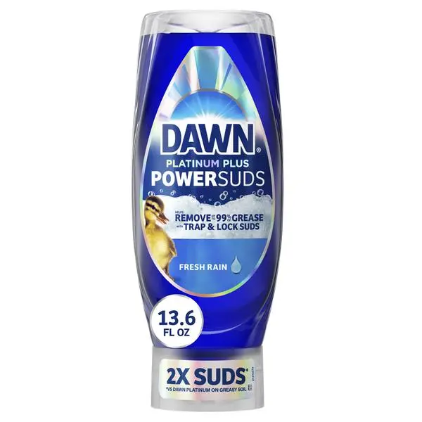 Dawn Platinum Plus Dish Soap, 13.6 oz EZ-Squeeze Refillable No-Mess Cap Bottle - Power Suds Grease & Food Residue Remover, Trap & Lock, Quick Drying, Spotless Shine, Fresh Scent for Pots, Pans, Glassware
