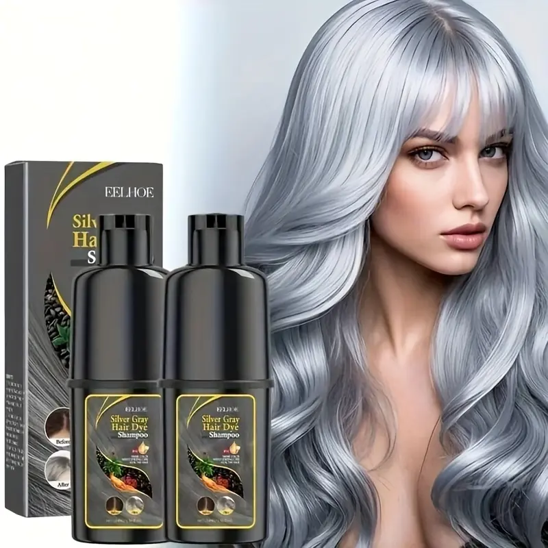 2pcs Silver Solid Color Hair Dyeing Shampoo Hair Coloring 3-in-1 Long lasting Hair Dye, Herbal Hair Dye - Made with natural plant pigments, refreshing and moisturizing, suitable for normal hair texture, colorful hair care and dyeing shampoo, holiday gif