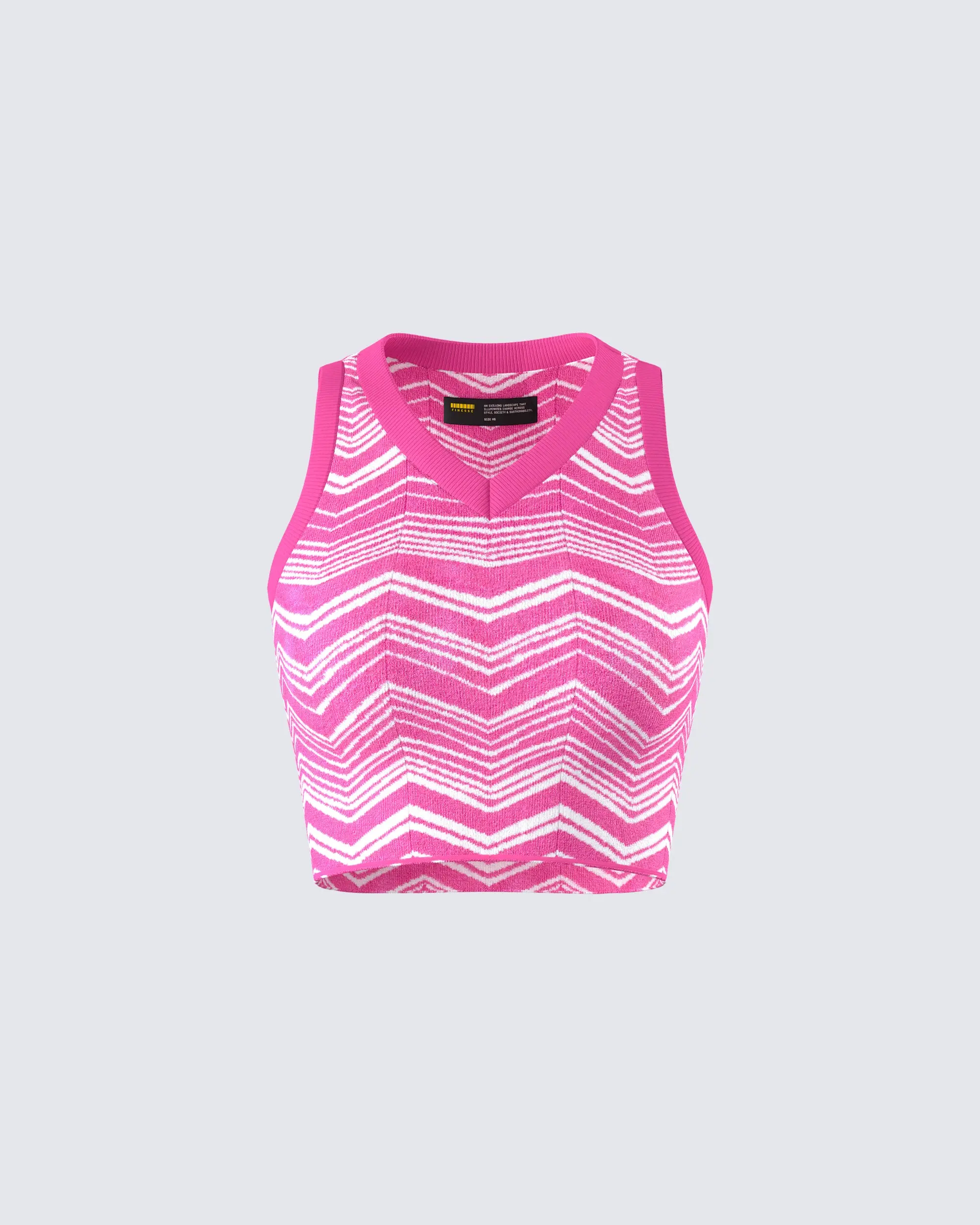 Women's Fitted Racerback Cropped Sleeveless Irie Pink Zig-Zag Knit Tank Top