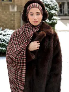 Women's Long Breathable Plaid Scarf Wrap Shawl, Fluffy Soft Scarf, Casual All-Over Printed Headscarf, Daily Wear Fashion Accessory Gift