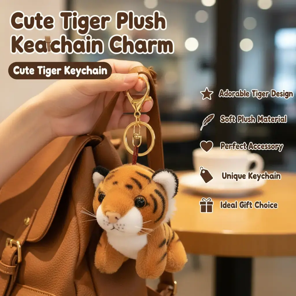 BloomWish S Tiger Keychain Cute Tiger Plush Bag Charm Derpy Keychain Bengals Animal Accessories Bag Key Rings Jewelry Gift