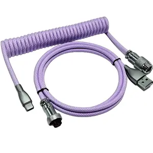USB C Coiled Keyboard Cable - Gaming Keyboard Coil Cord,Custom Type Braided Mechanical Keyboard Cable with Detachable Metal Aviator Wire, 1.5M USB-C to USB-A, Computer Decoration Wire Purple