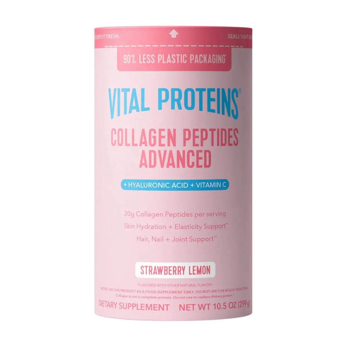 Vital Proteins Collagen Peptides Advanced, Hydrolyzed Peptides with Hyaluronic Acid and Vitamin C - Strawberry Lemon Flavor Powder, 10.5oz