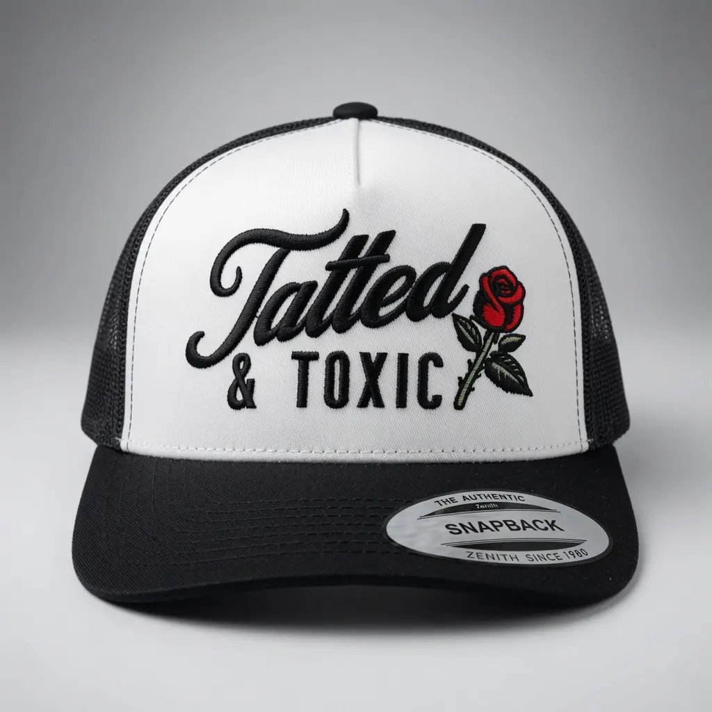 Tatted and Toxic Embroidered Trucker Hat, Adjustable Snapback Mesh Baseball Cap, Unisex Streetwear Casual Hat