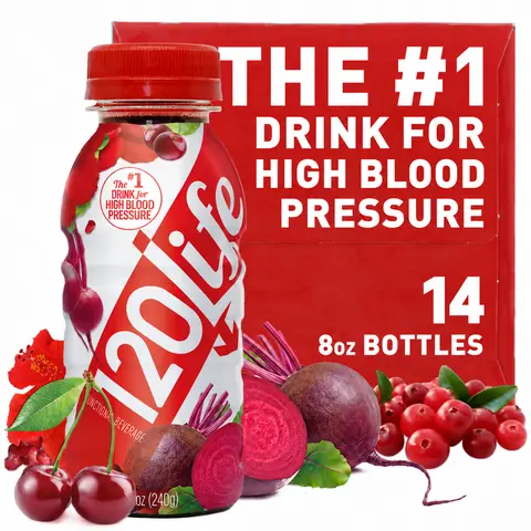 120/Life Natural Drink for High Blood Pressure (14 bottles) - Beet Root, Cranberry, Pomegranate juice, Tart Cherry, Hibiscus, and Magnesium (8 Fl Oz)
