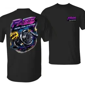 FASS diesel fuel system chrome turbocharger pattern T-shirt, neon racing performance T-shirt, suitable for car enthusiasts, street style turbo clothing