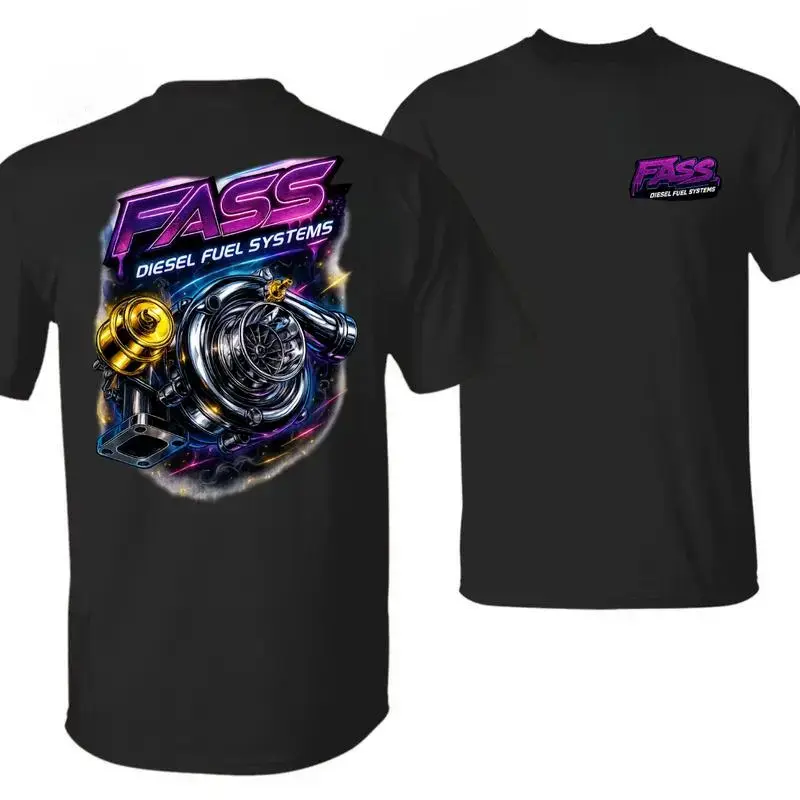 FASS diesel fuel system chrome turbocharger pattern T-shirt, neon racing performance T-shirt, suitable for car enthusiasts, street style turbo clothing Streetwear Crewneck