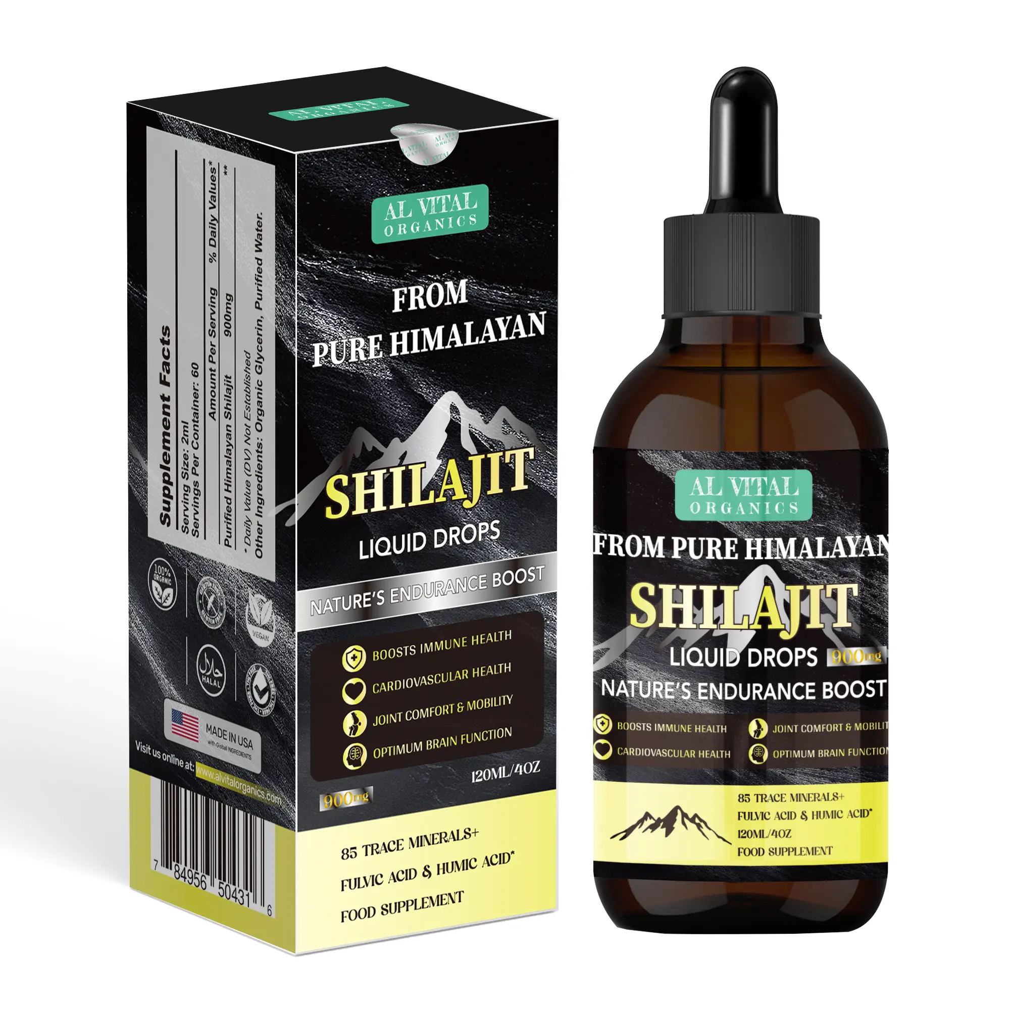 Al Vital Organics Pure Himalayan Shilajit Liquid Drops for Endurance Boost & Immune Health 120ml Natural Ingredients Subtle Effect Versatile Use Edible Supplement Healthcare Fitness