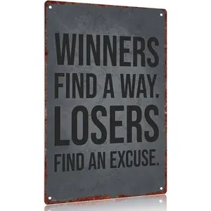 Vintage Tin "Winners Find A Way" Lightweight Metal Sign - 8x12 in Printed Hanging Motivational Wall Decor, Perfect Gift for Office, Gym